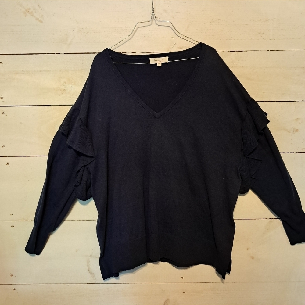 Two by Vince Camuto Navy Sweater Ruffled Long Sleeve Top Size XL